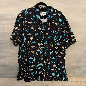 TipsyElves Men’s Black Mexican Southwest Print Short Sleeve Button Down Shirt LN